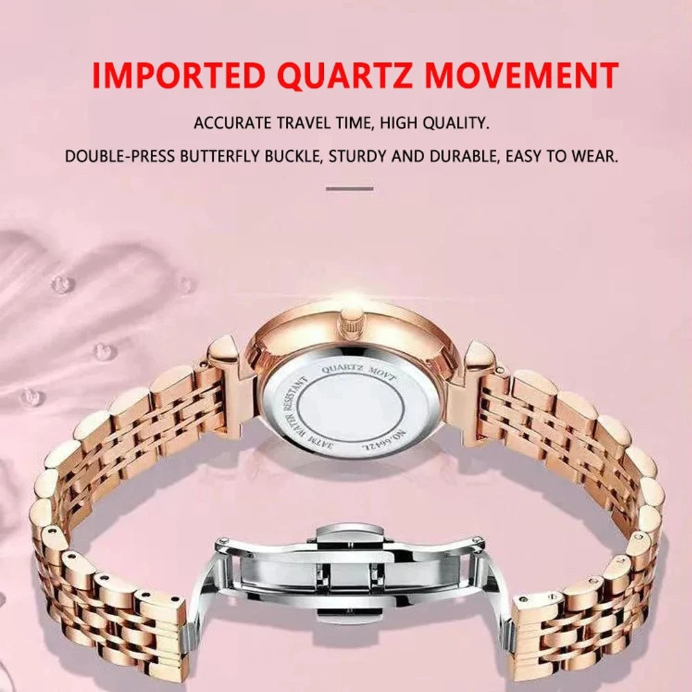 Women New Luxury Bracelet Simple Rose Gold Stainless Steel Wristwatch