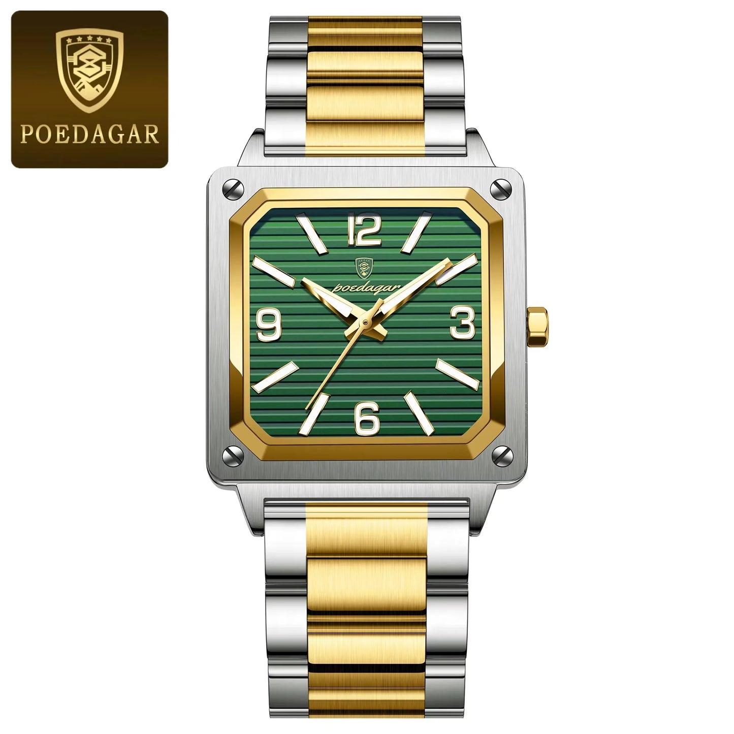 Men Wrist Water Resistant Stainless Steel Band Square Shape Male Luminous Night Vision Function Watches