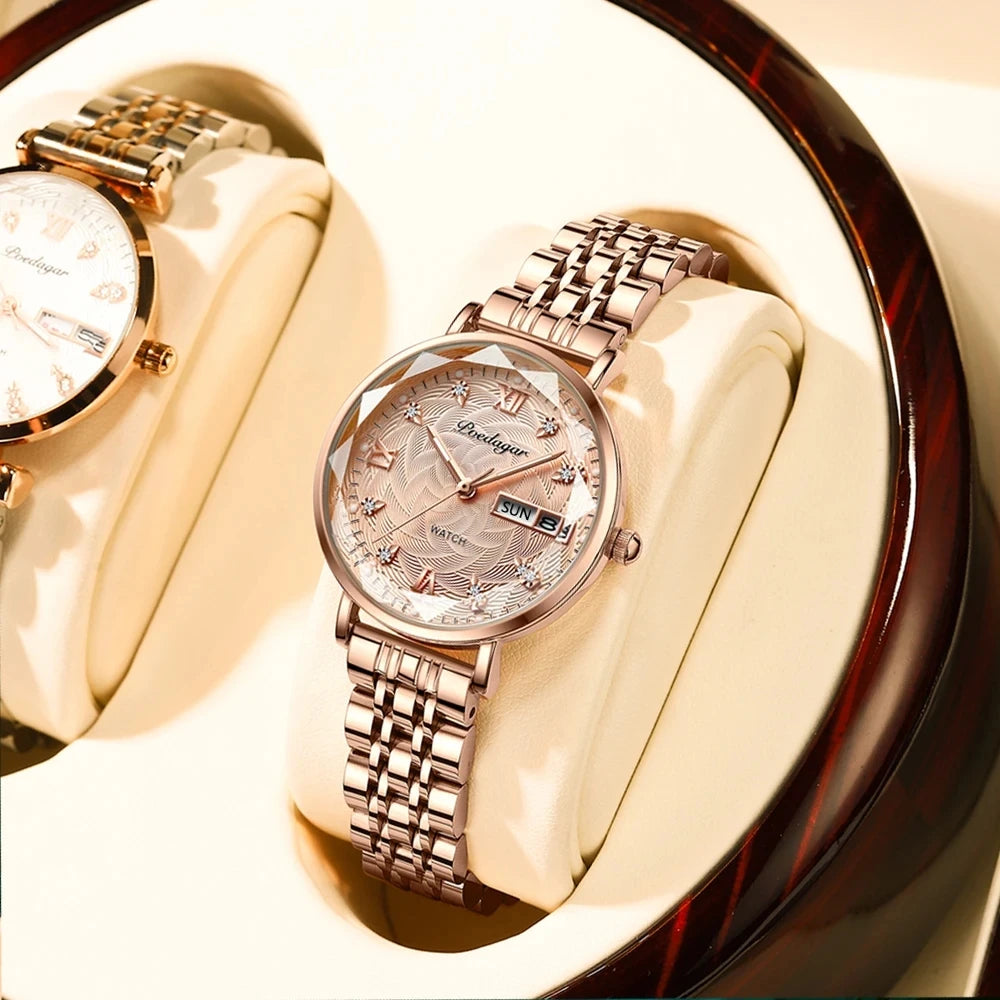 Women New Luxury Bracelet Simple Rose Gold Stainless Steel Wristwatch
