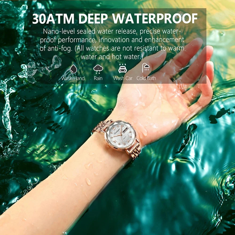 Women New Luxury Bracelet Simple Rose Gold Stainless Steel Wristwatch