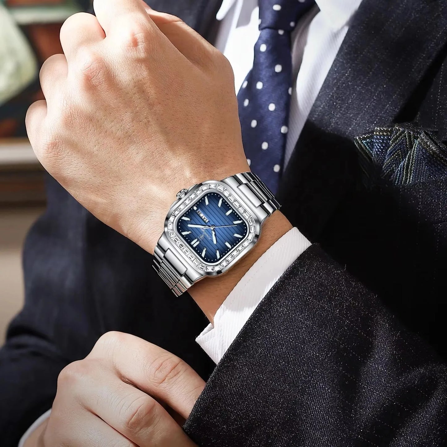 New Luxury Gold Blue Quartz Watch for Men