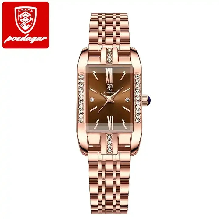 Woman Diamond Watch Luxury Rose Gold Rectangle