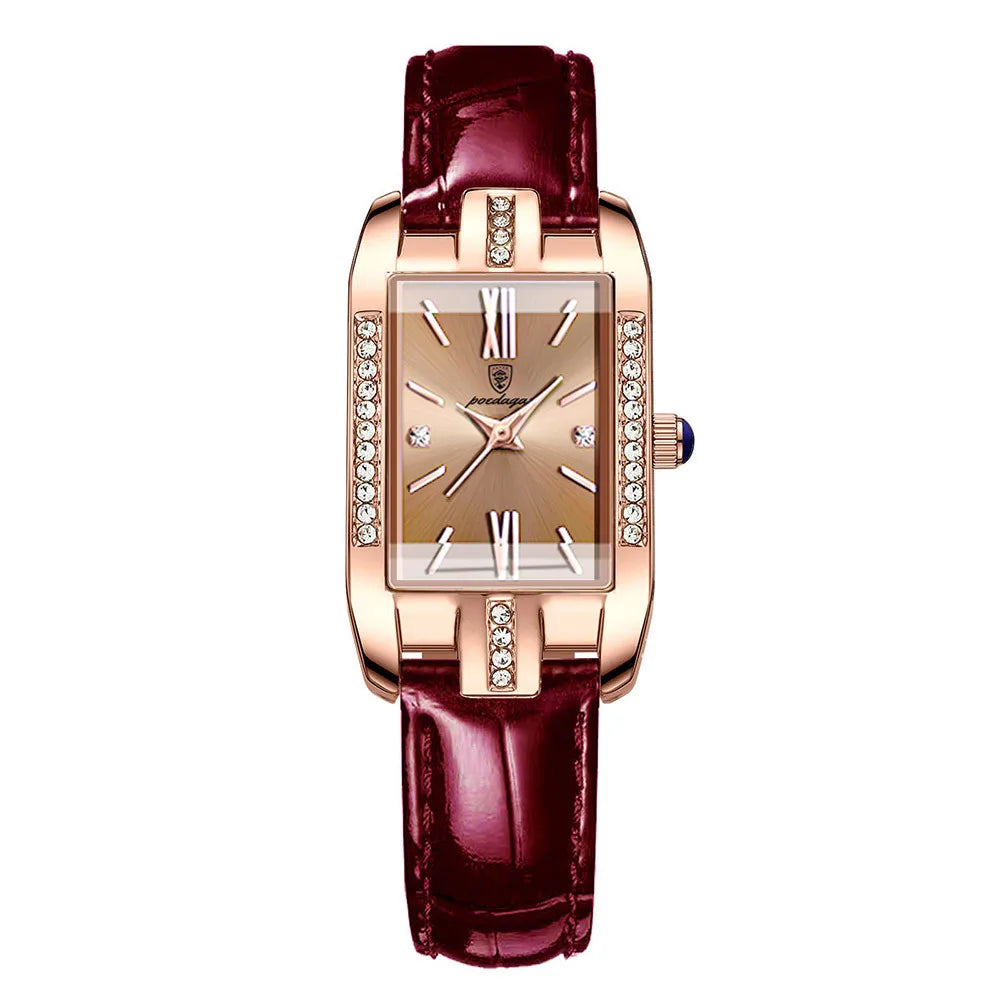 Woman Diamond Watch Luxury Rose Gold Rectangle