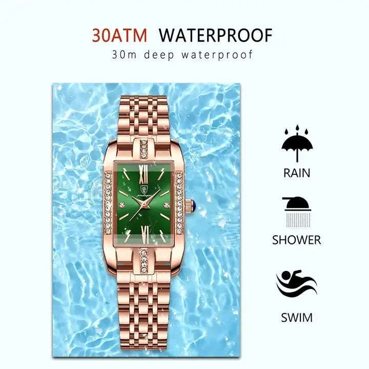 Woman Diamond Watch Luxury Rose Gold Rectangle