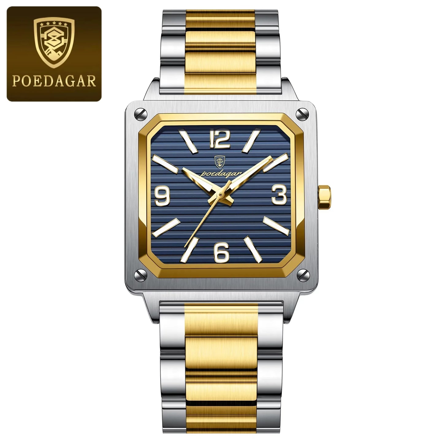 Men Wrist Water Resistant Stainless Steel Band Square Shape Male Luminous Night Vision Function Watches