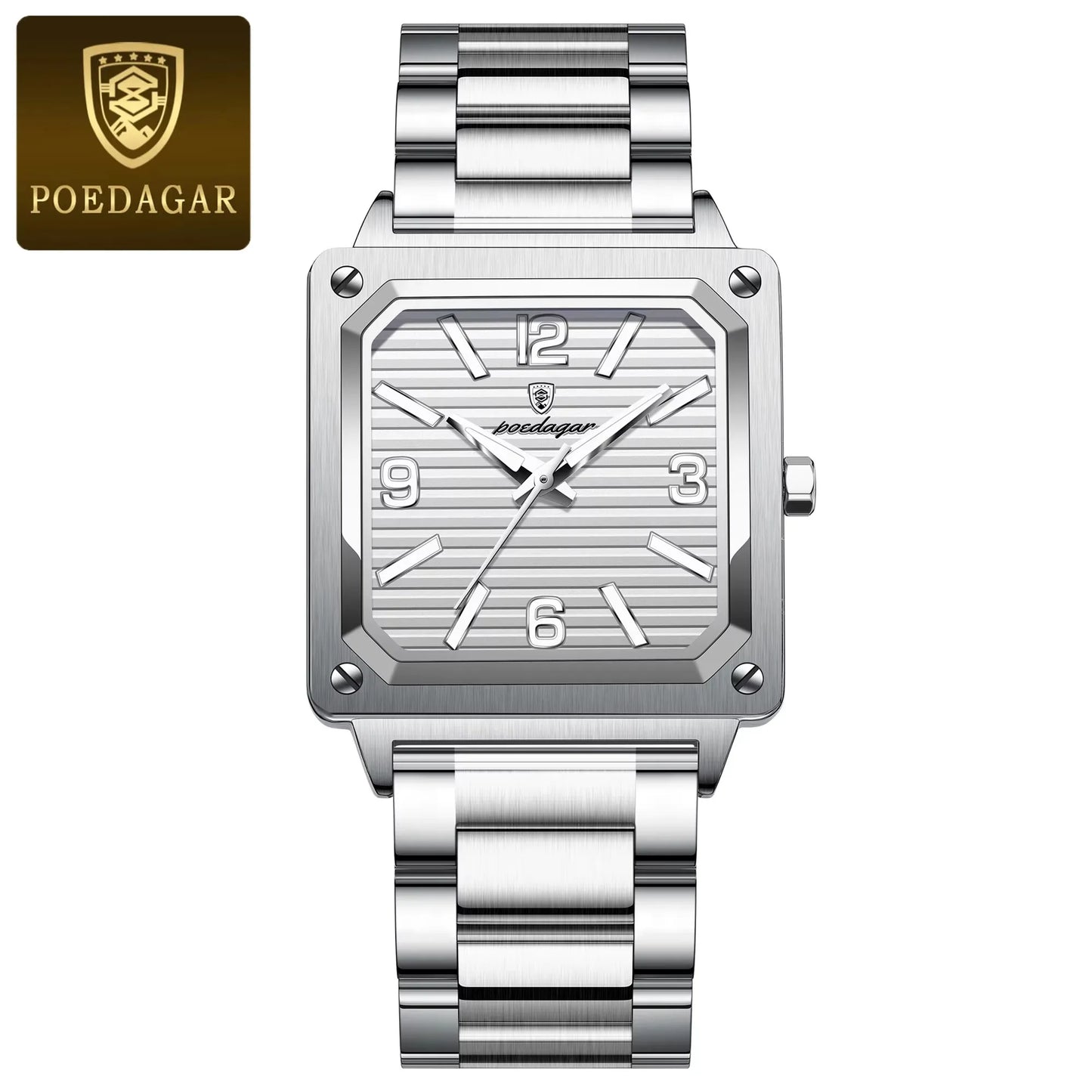 Men Wrist Water Resistant Stainless Steel Band Square Shape Male Luminous Night Vision Function Watches