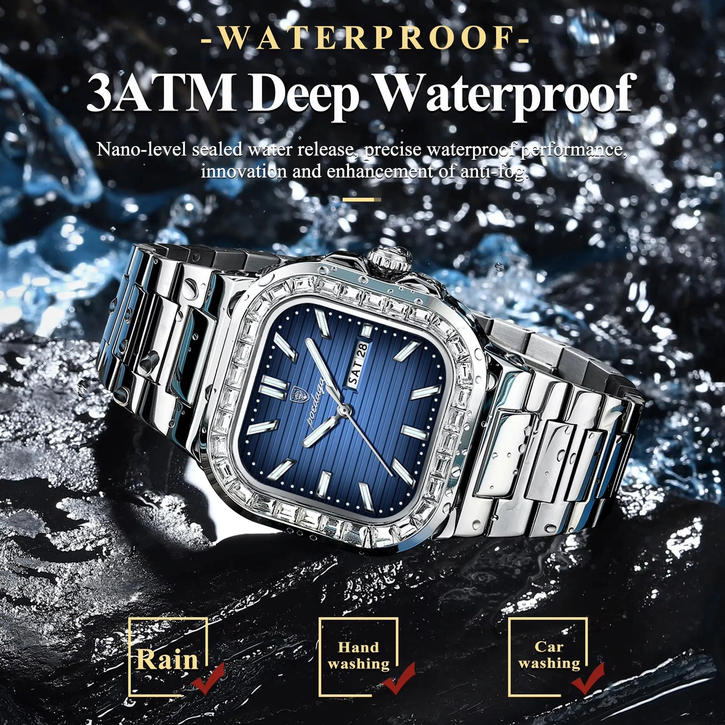 New Luxury Gold Blue Quartz Watch for Men