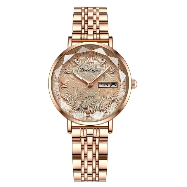 Women New Luxury Bracelet Simple Rose Gold Stainless Steel Wristwatch