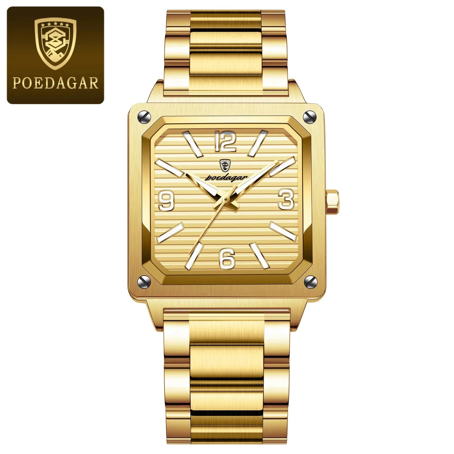 Men Wrist Water Resistant Stainless Steel Band Square Shape Male Luminous Night Vision Function Watches