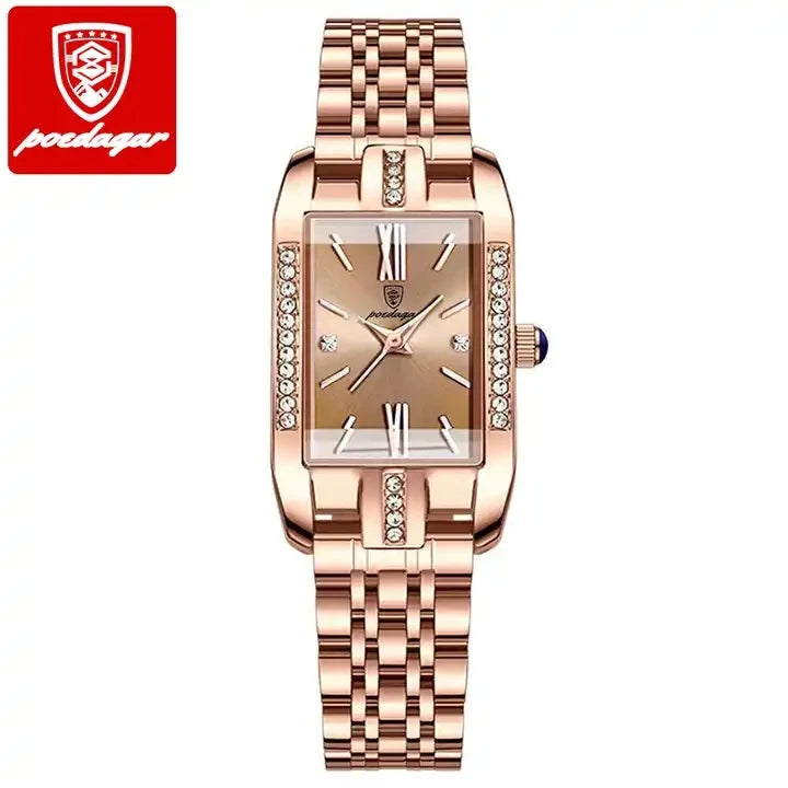 Woman Diamond Watch Luxury Rose Gold Rectangle