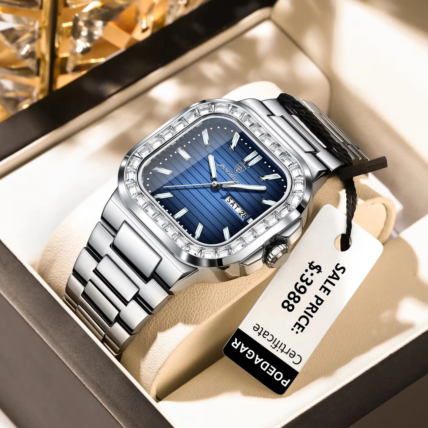 New Luxury Gold Blue Quartz Watch for Men
