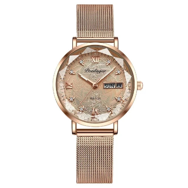 Women New Luxury Bracelet Simple Rose Gold Stainless Steel Wristwatch