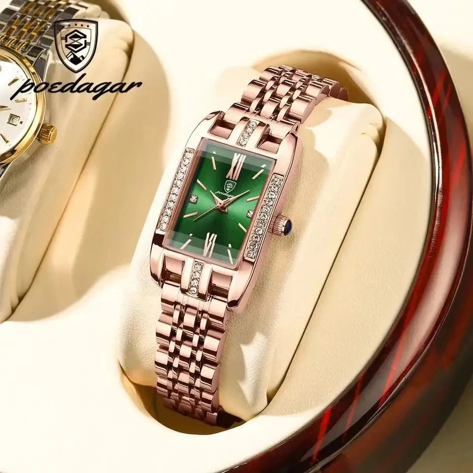 Woman Diamond Watch Luxury Rose Gold Rectangle
