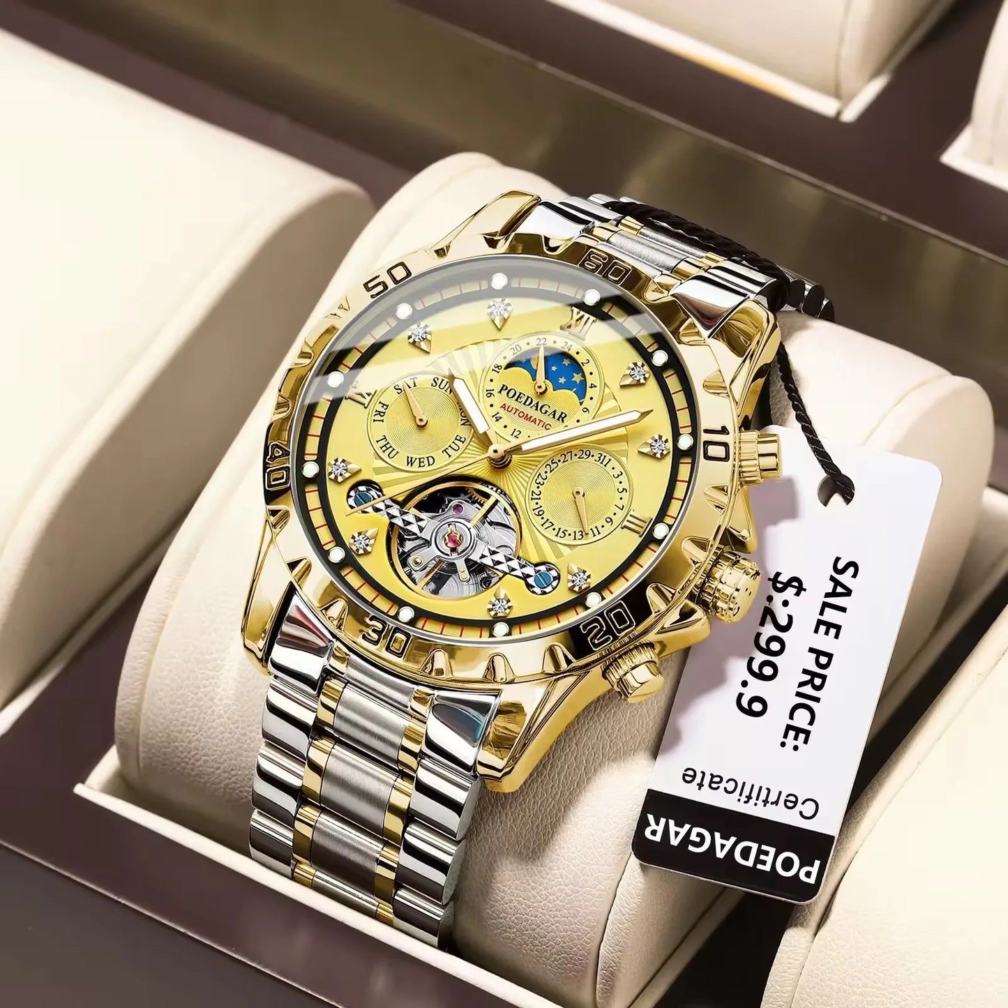 Charm Montre Reloj Hombre Gold Diamond Mechanical Watche