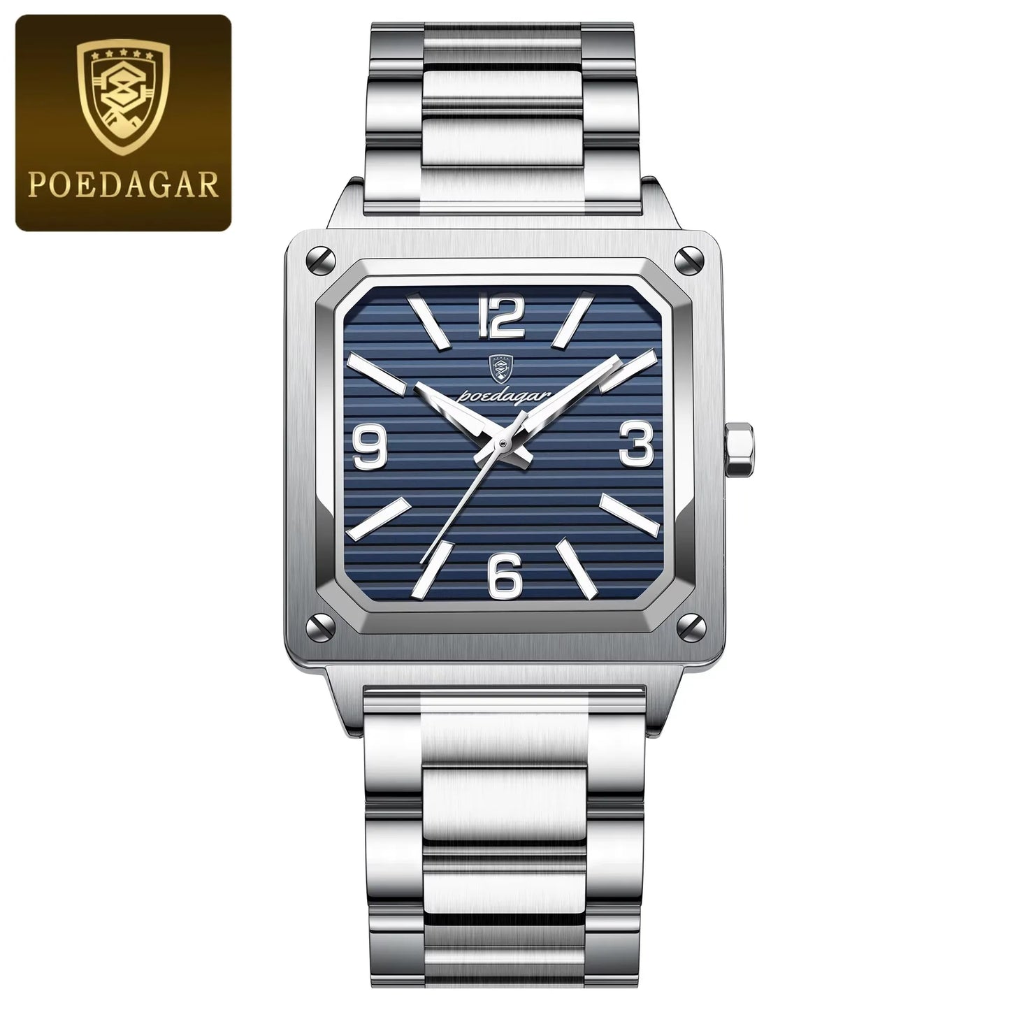 Men Wrist Water Resistant Stainless Steel Band Square Shape Male Luminous Night Vision Function Watches