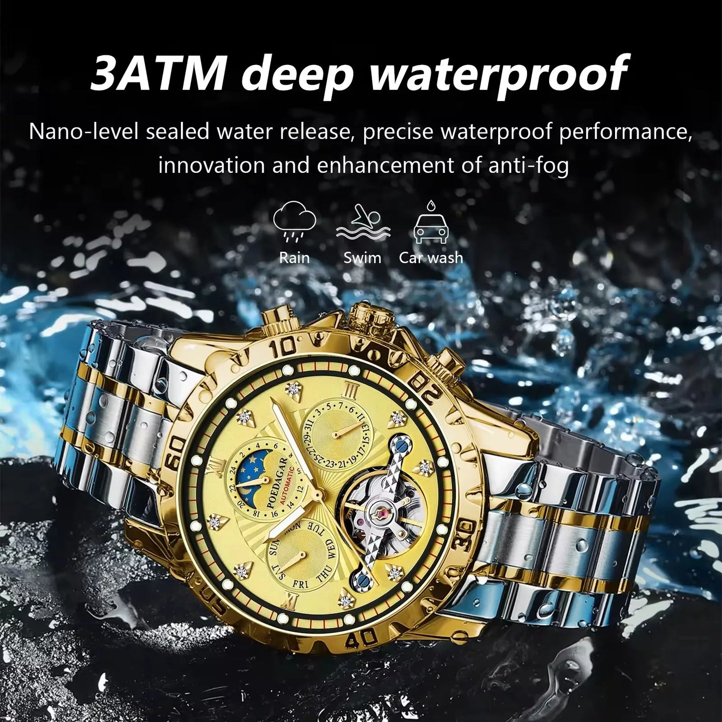 Charm Montre Reloj Hombre Gold Diamond Mechanical Watche