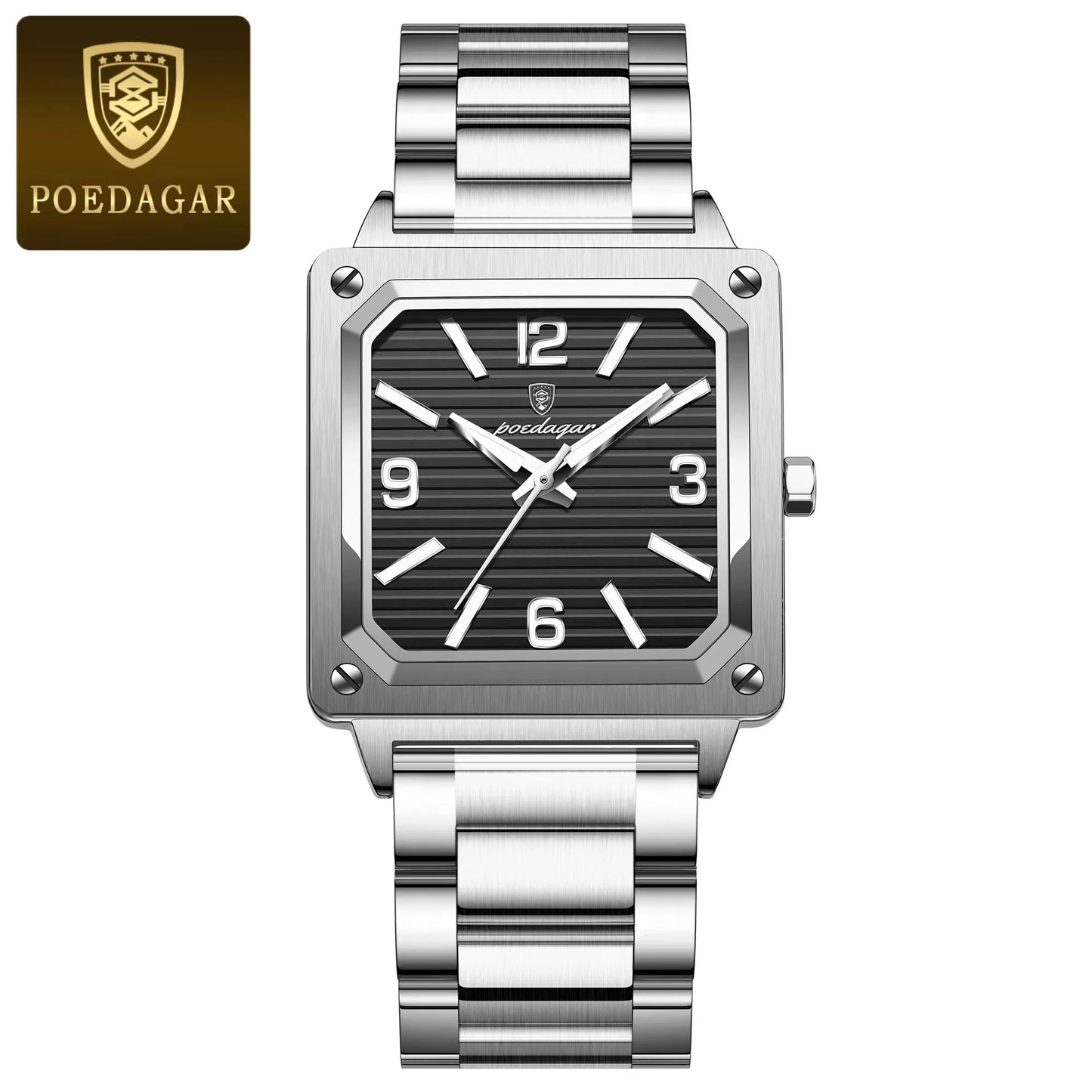 Men Wrist Water Resistant Stainless Steel Band Square Shape Male Luminous Night Vision Function Watches