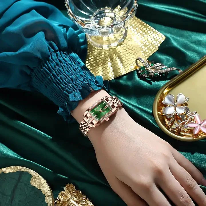 Woman Diamond Watch Luxury Rose Gold Rectangle