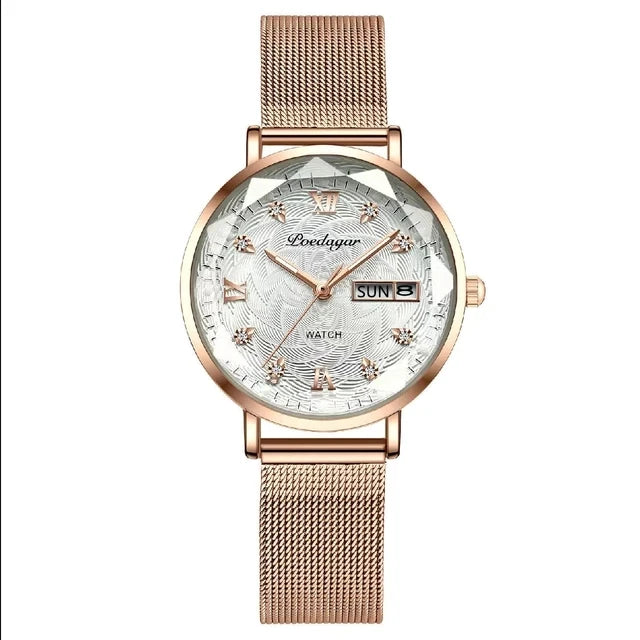 Women New Luxury Bracelet Simple Rose Gold Stainless Steel Wristwatch