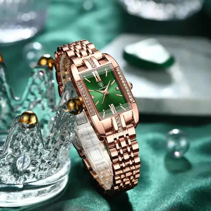 Woman Diamond Watch Luxury Rose Gold Rectangle