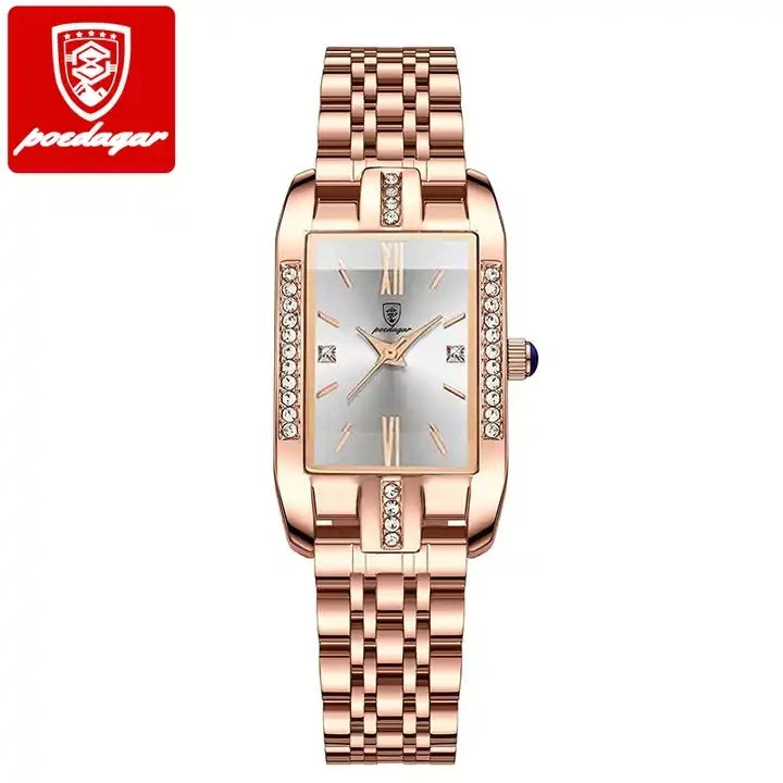 Woman Diamond Watch Luxury Rose Gold Rectangle