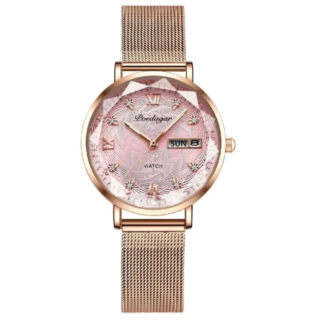 Women New Luxury Bracelet Simple Rose Gold Stainless Steel Wristwatch