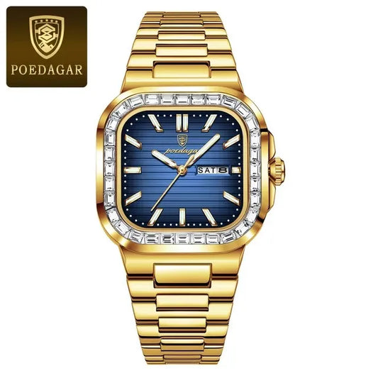 New Luxury Gold Blue Quartz Watch for Men
