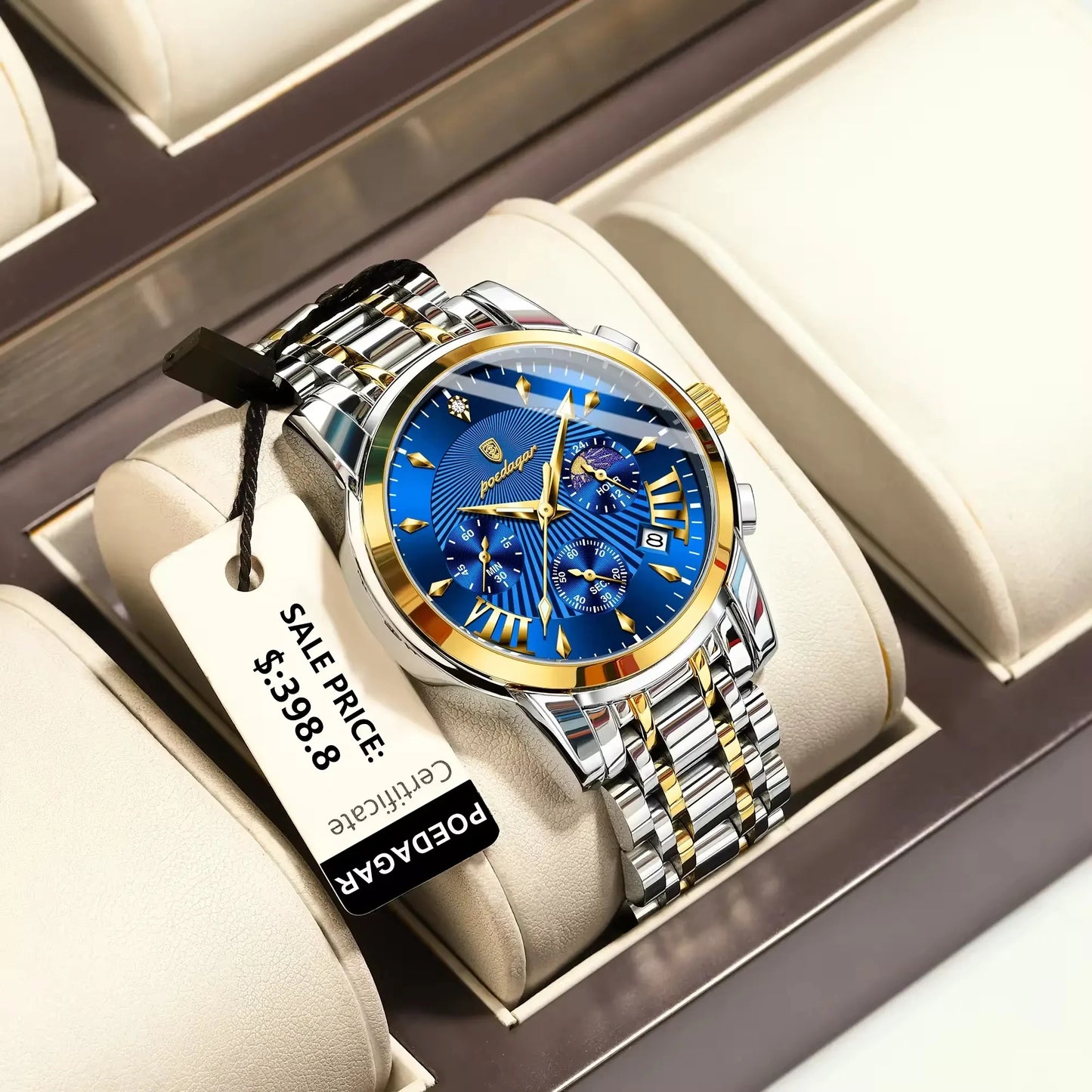 Luxury Gold Blue Stainless Steel  Watch