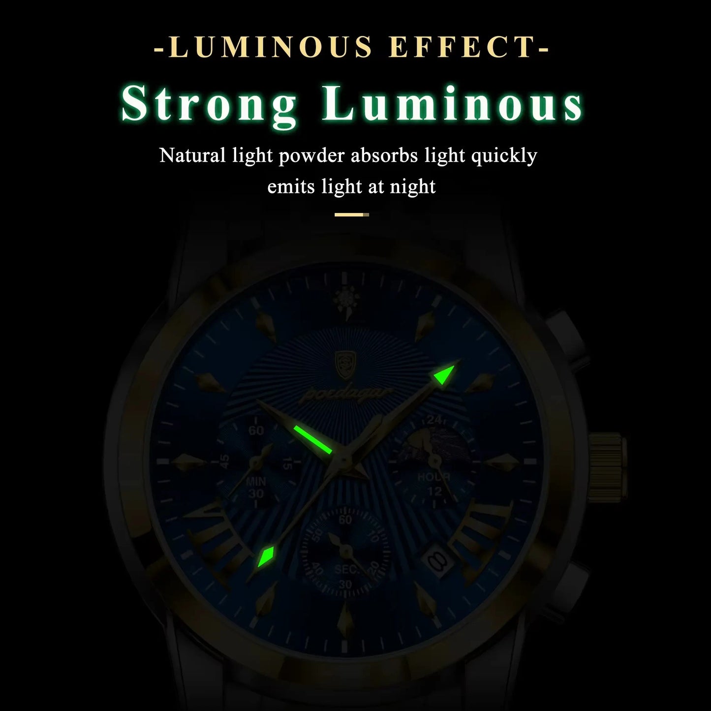 Luxury Gold Blue Stainless Steel  Watch