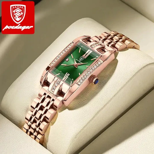 Woman Diamond Watch Luxury Rose Gold Rectangle