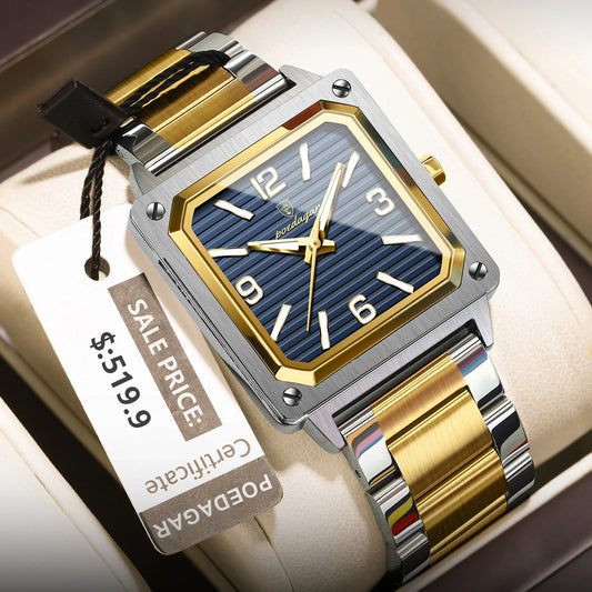 Men Wrist Water Resistant Stainless Steel Band Square Shape Male Luminous Night Vision Function Watches