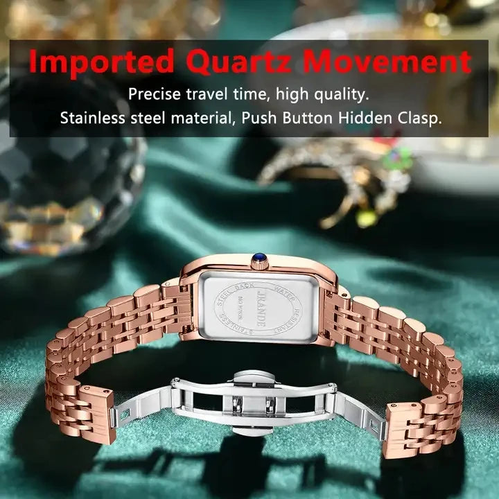 Woman Diamond Watch Luxury Rose Gold Rectangle