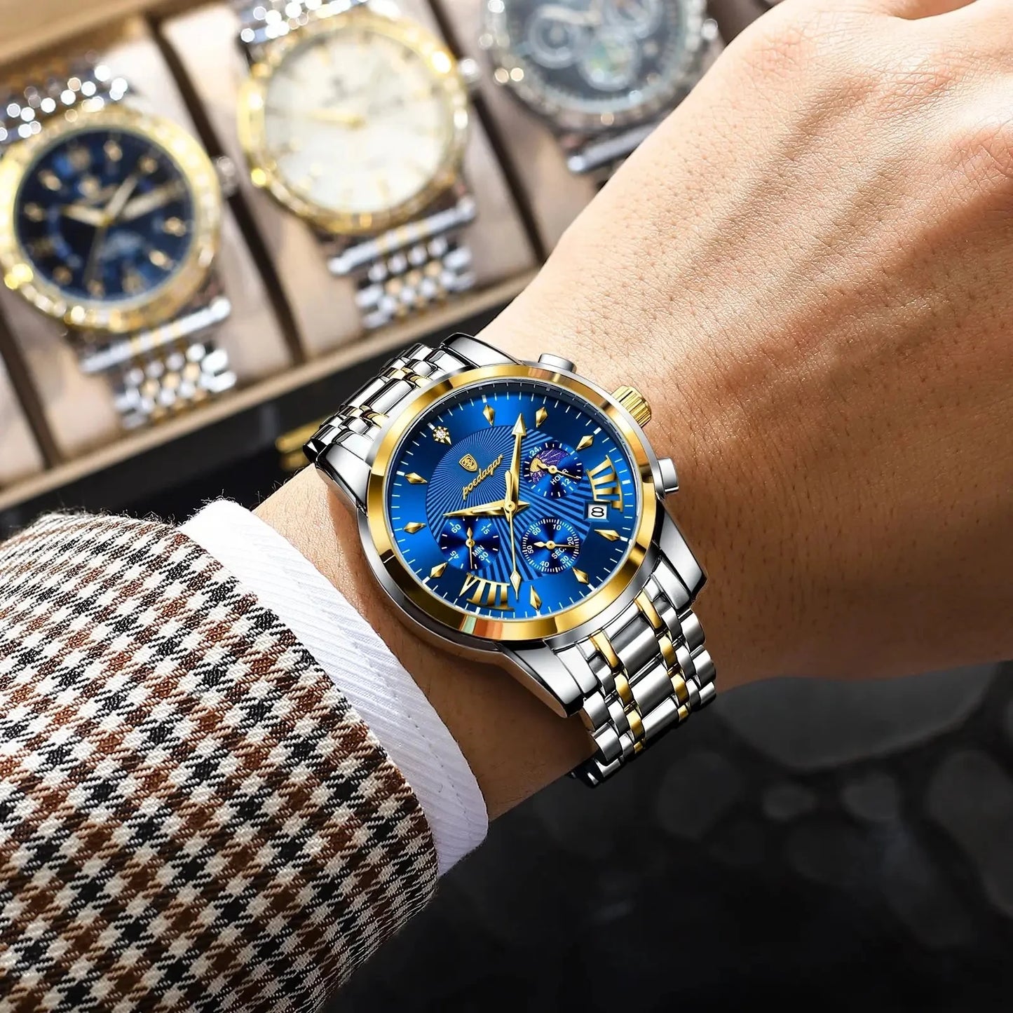 Luxury Gold Blue Stainless Steel  Watch