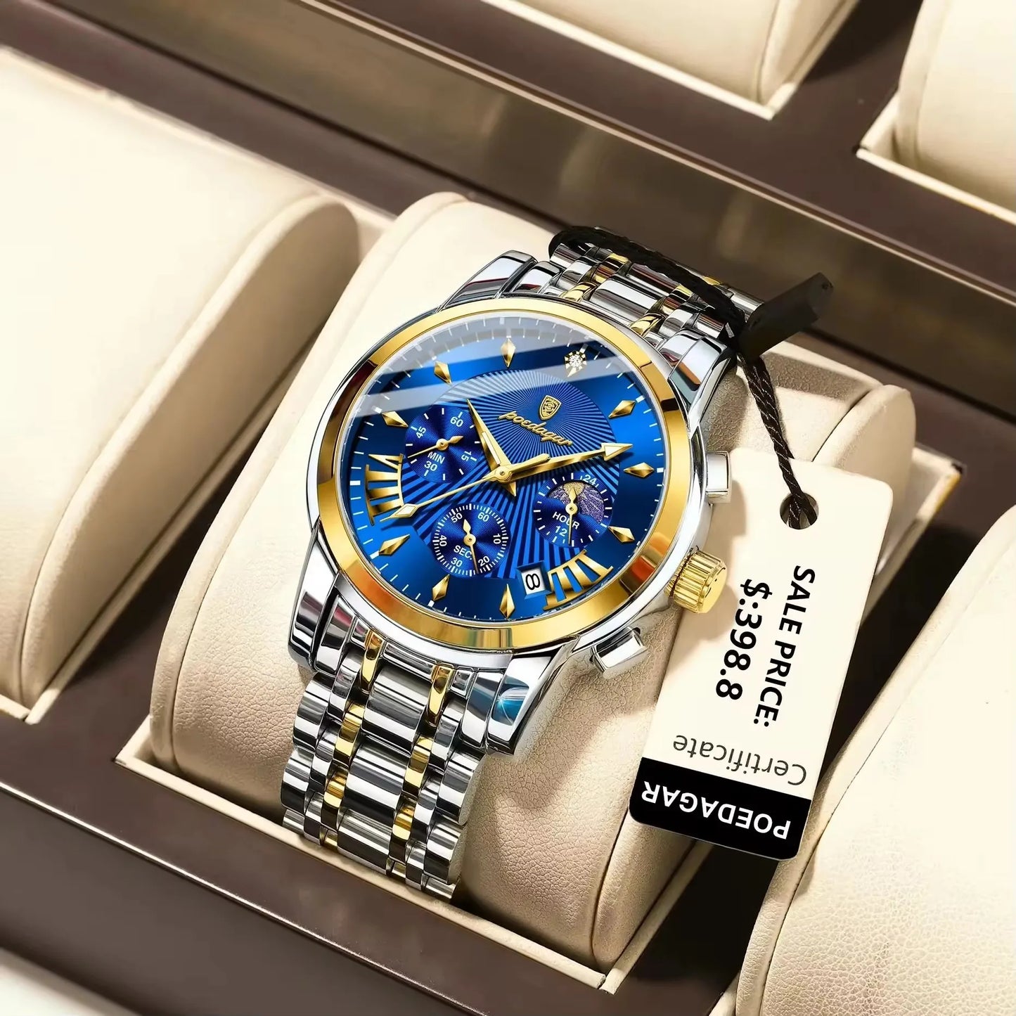 Luxury Gold Blue Stainless Steel  Watch
