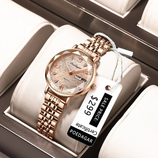 Women New Luxury Bracelet Simple Rose Gold Stainless Steel Wristwatch