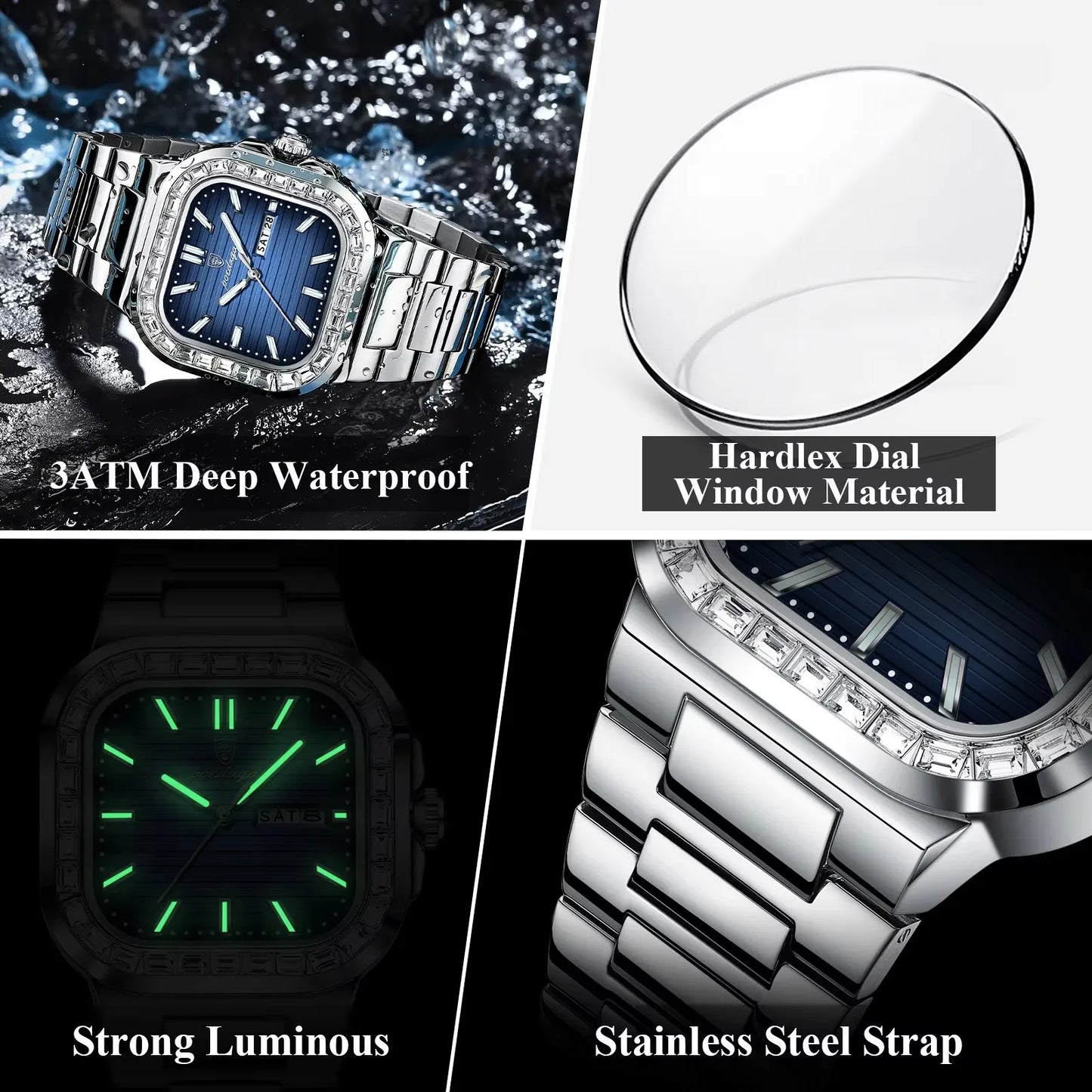 New Luxury Gold Blue Quartz Watch for Men